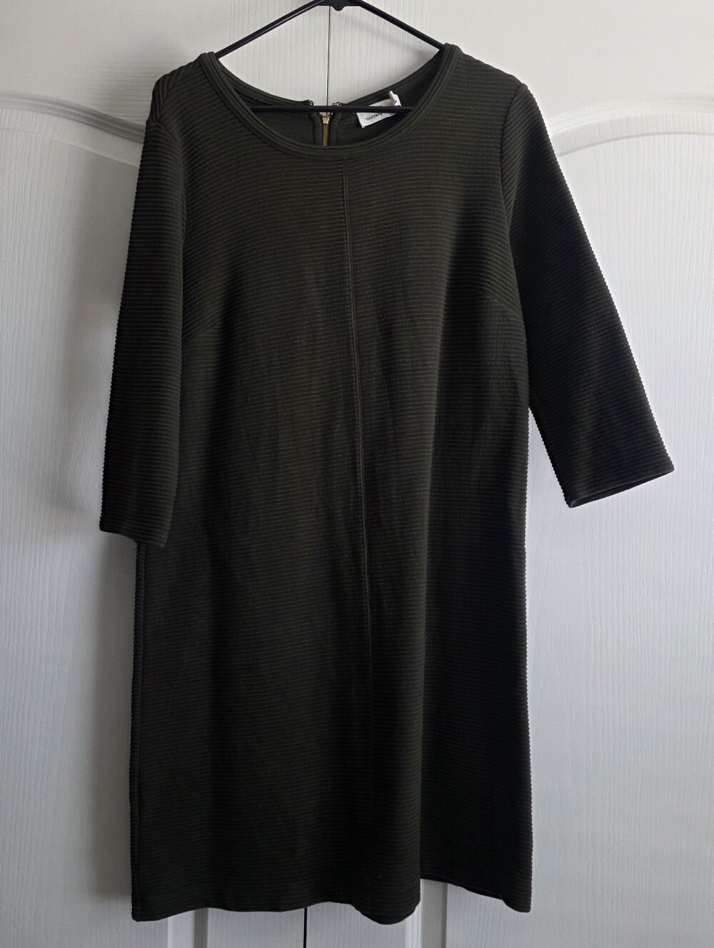Vineyard Vines Olive green Ribbed Ottoman Shift Dress Size M 3/4 Sleeves Preppy